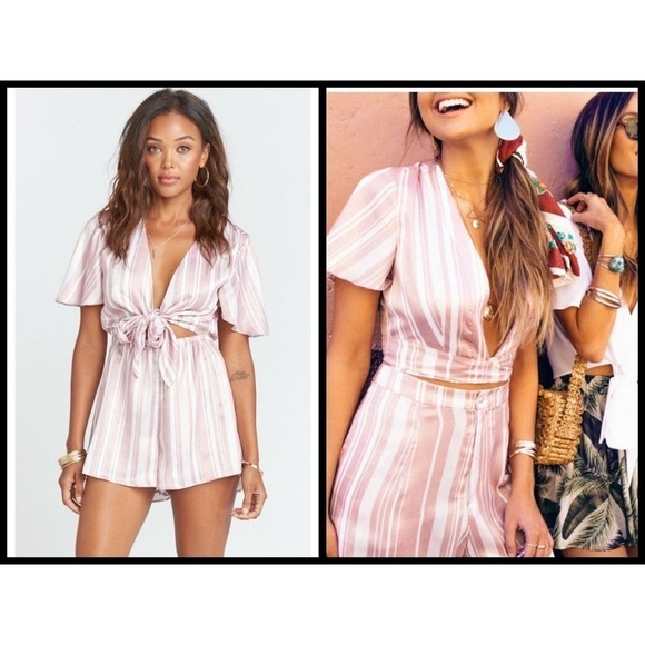 💕SHOW ME YOUR MUMU💕 Pink & White Striped Romper